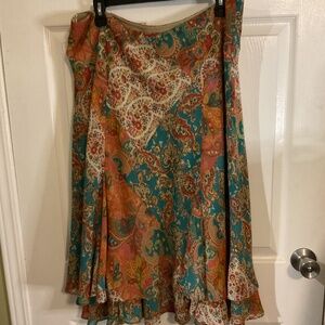 Chaps Paisley Maxi Skirt with Cascading Ruffles